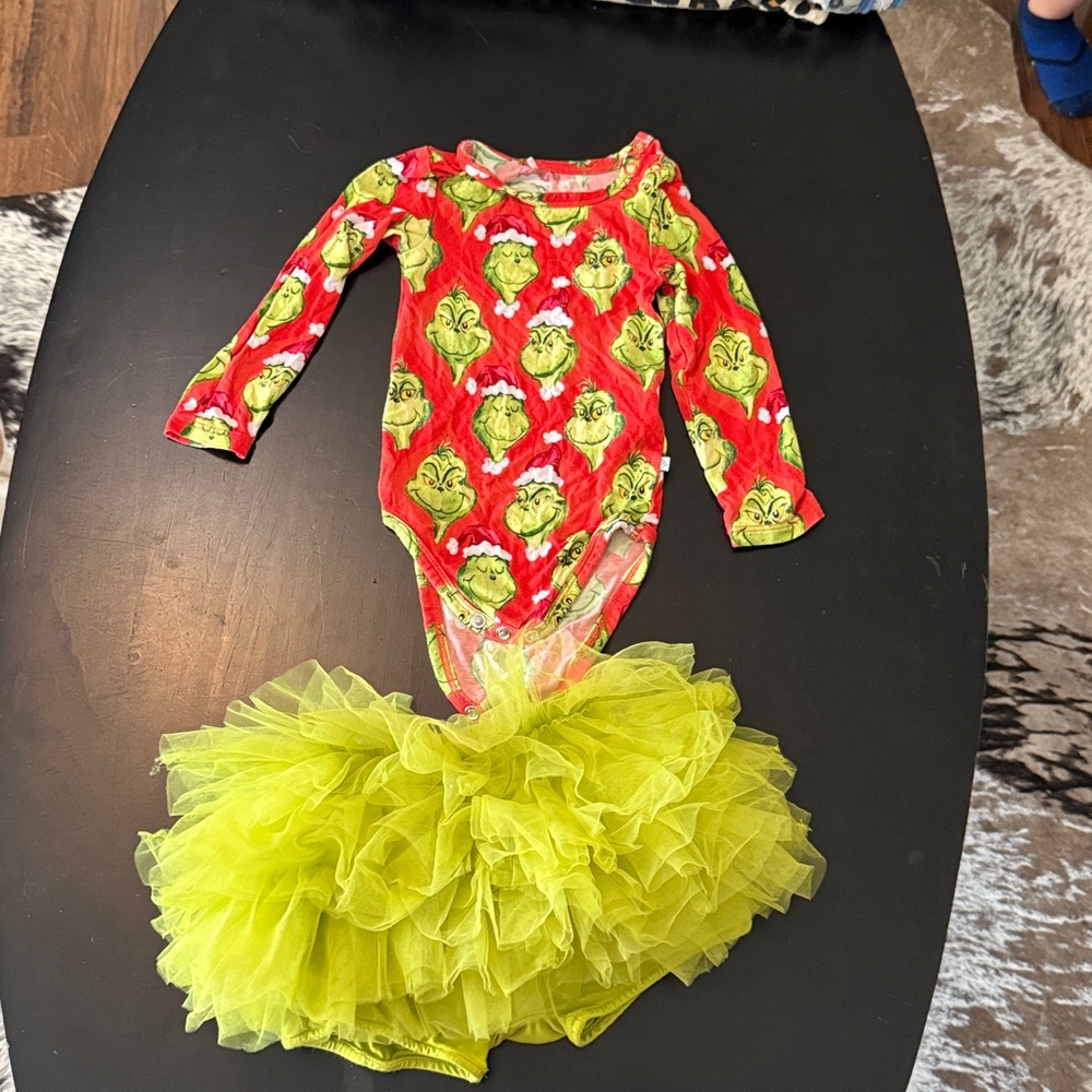 Posh Peanut Vibrant The Grinch  body suit & Green Tulle Skirt